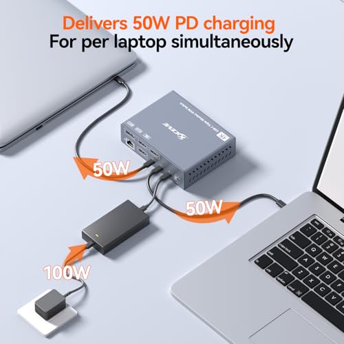 Image of Thunderbolt 4 KVM Switch 3 Monitors 2 Laptops USB C 4K@60Hz,USB C KVM Switch Displaylink Docking Station for Windows Mac M1-M5, Extended Triple Displays,PD 100W,USB 3.0,USB 3.2,SD /TF,1G Ethernet