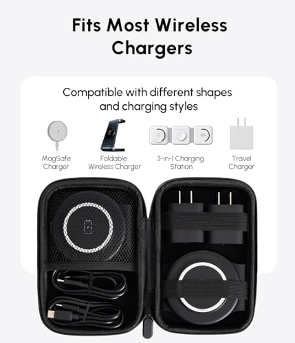 Image of Portable Charger Case Compatible with Hicober 3 in 1 Wireless Charging Station, 1680D Oxford Charger Organizer Travel Case for Foldable Charging Pad, Adapter and Cable - Matte Black