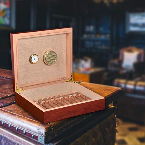 Volenx Cigar Humidor Case, Humidor Cigar Box with Hygrometer and Humidifier, Cedar Lined Cigar Case Hold 25 Cigars