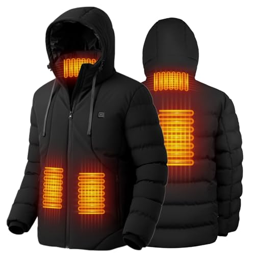 Wodesid Chaqueta Calefactable con Capucha para Hombre y Mujer, Abrigo Térmico con Batería 10000mAh, 3 Niveles de Calor, Impermeable, para Esquí, Motocicleta, Caza y Actividades de Invierno