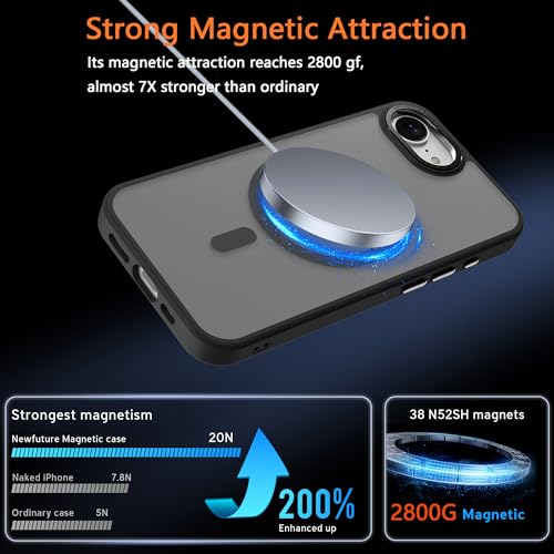 Image of Magnetic iPhone 16E /17e case,Compatible with Magsafe, Military-Grade Protection,Slim Translucent Matte Shockproof with Anti-Scratch Anti-Fingerprint Phone Cover (Black, iPhone 16E /17e)