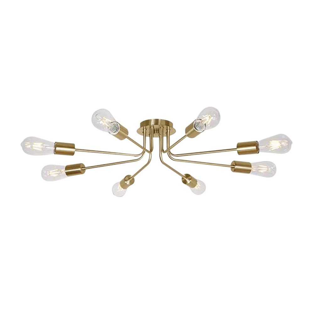 Vintage Ceiling Light, Industrial Semi Flush Mount Ceiling Light, Modern Chandelier Ceiling Light for Living Room, Bedroom, Kitchen, Dining (Gold 8-Heads)
