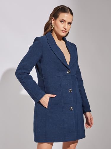 Image of Latin Quarters Women Blue Full Sleeve Casual Solid Coat