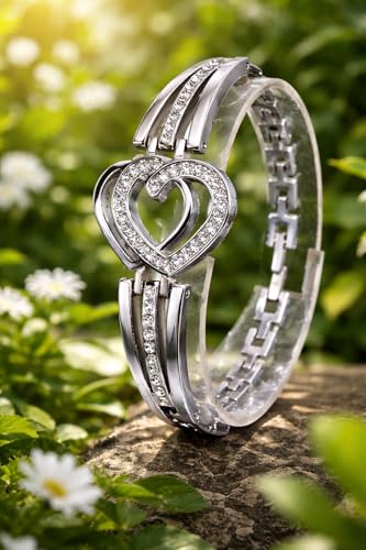 Image of romantic Gift of True Love Titanic Heart Austrian Crystal Bracelet for Women and Girls (SILVER)