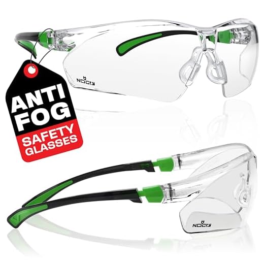 NoCry Clear Safety Glasses for Men and Women; Lightweight Work Glasses with Adjustable Frames and No-Slip Grips; Scratch Resistant Anti Fog Safety Glasses with Superior UV Protection, Black & Green