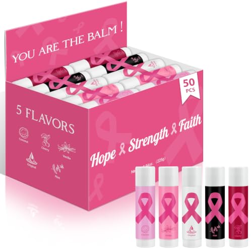 Image of 50 Pack Breast Cancer Awareness Moisturizing Lip Balms Bulk Thank You Gifts Pink Ribbon Party Favors Month You Are The Balm Beeswax 5 Flavors Giveaways Events Supplies Moisture for Women