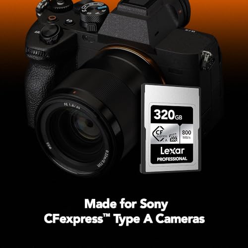 Image of Lexar 320GB Professional CFexpress Type A SILVER Series Memory Card, Compatible with Sony Cameras w / Type A Card Slot, Up to 800 /700 MB /s Read /Write, 8K Video, VPG 200 (LCAEXSL320G-RNENG)
