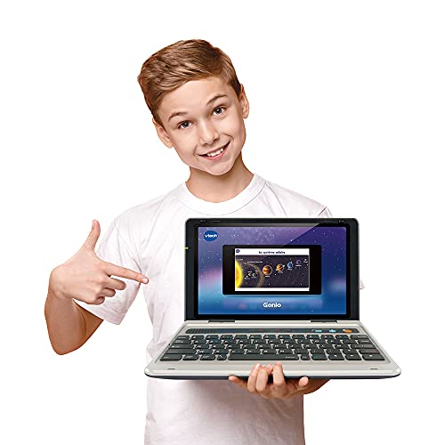 VTech - Genio, Mon Premier Vrai Ordi Gris Métal, Ordinateur Enfant avec Écran Couleur 5 Pouces, Souris, 50 Activités et Jeux Éducatifs, Cadeau Enfant de 5 Ans à 12 Ans - Contenu en Français
