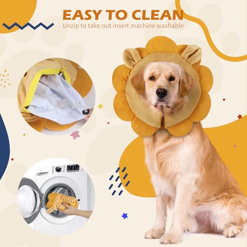 IEUUMLER Aufblasbare Halskrause Hund, Einstellbar Bequem Hundekragen Leckschutz für Hunde & Katzen Nach der Operation Verhindert das Beißen und Kratzen EU004 (XL, Brown Lion)