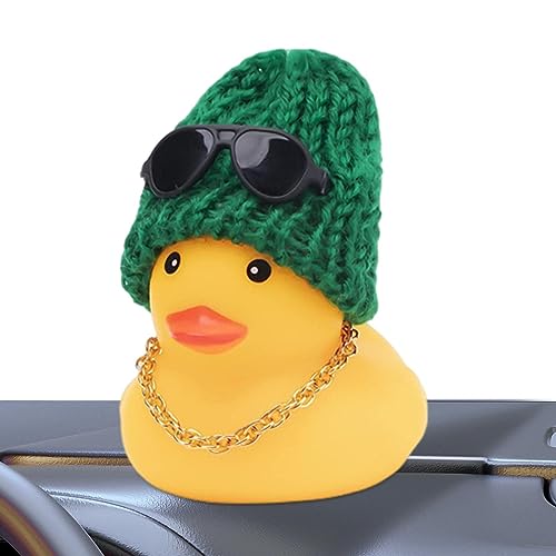 Tebinzi Paperella di Gomma per Auto,Adorabili Papere di Gomma Ornamenti per Auto - per l'ornamento del cruscotto ' per Auto Piccola con Occhiali da Sole per Collana Cappello per Auto