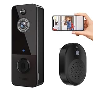 Wireless Doorbell Camera with AI Detection, HD Live View, Night Vision Home Security System, Battery Power, 2-Way Audio PIR Motion Detection 2.4G WiFi Cloud Storage, Chime Ringer Included