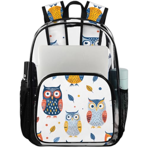 Cute Owls Hand Painted Clear Backpack Stadium Approved PVC Backpacks for Adults Heavy Duty Clear Bag for Work Security Travel College