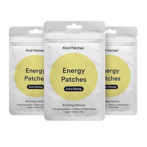 Kind Patches | Energy Patches - Extra Strong | Energy Boost Support | Botanical Plant-Based Formula with Caffeine, Red Ginseng & Vitamin B Complex |90 Vegan Patches, 3 Months Supply