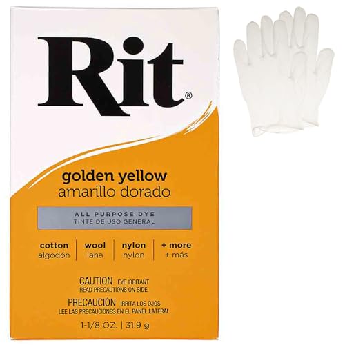 All Purpose Concentrated Rit Dye Powder Single Pack with Plastic Gloves for Clothing Dcor and Crafts Golden Yellow
