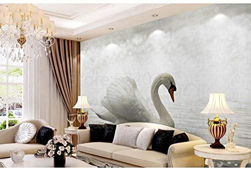 Papier peint mural cygne blanc 300x210 cm décor salon - 3
