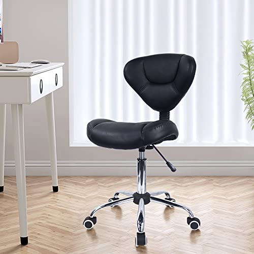 Wkwker Drafting Chair Rolling Stool Height Adjustable 360° Swivel Leather Cushion Rolling Chair With Backrest Heavy Duty Stool With Wheels For Office Kitchen Desk Home Computer Salon Shop Lab (Black) #TOP1