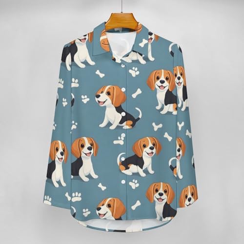 Langärmeliges Hemd mit Knopfleiste für Damen – niedliche Hunde-Blusen für Damen, elegant, lässiges Oberteil, Mehrfarbig, S