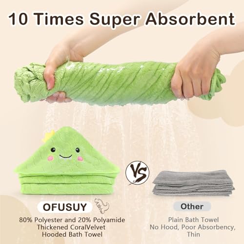 Image of OFUSUY 6 PCS Baby Bath Towels for Infants Toddlers, Thick 3 PCS Animal Hooded Baby Towels & 3 PCS Washcloths Set, Soft & Ultra Absorbent Newborn Bath Cute Essential Gifts for Boys & Girls