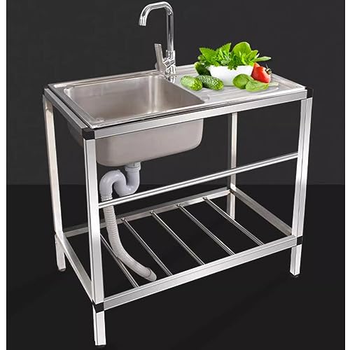 Évier extérieur acier inoxydable à cuve unique avec établi pour camping et cuisine