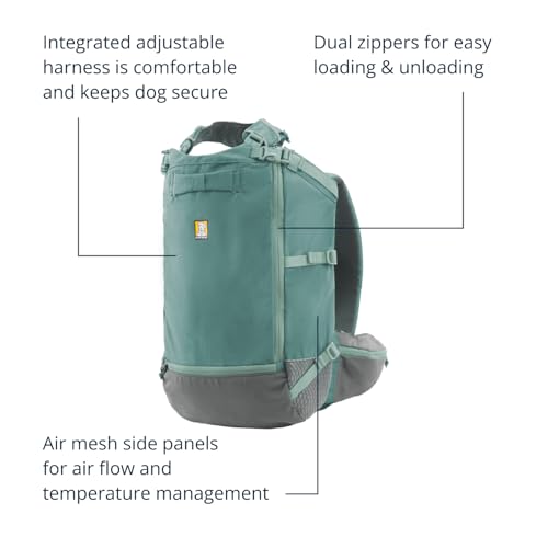 Image of Ruffwear, Hitch Hiker Dog Backpack Carrier, Hands-Free Dog Carrier Backpack with Breathable Mesh, EVA Foam Padding, Durable Polyester, Lightweight Design for Small Dogs, River Rock Green, Small