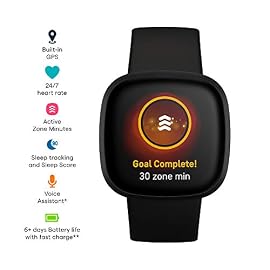 Fitbit Versa 3 Health & Fitness Smartwatch with GPS, 24/7 Heart Rate, Alexa Built-in, 6+ Days Battery, Black/Black, One…