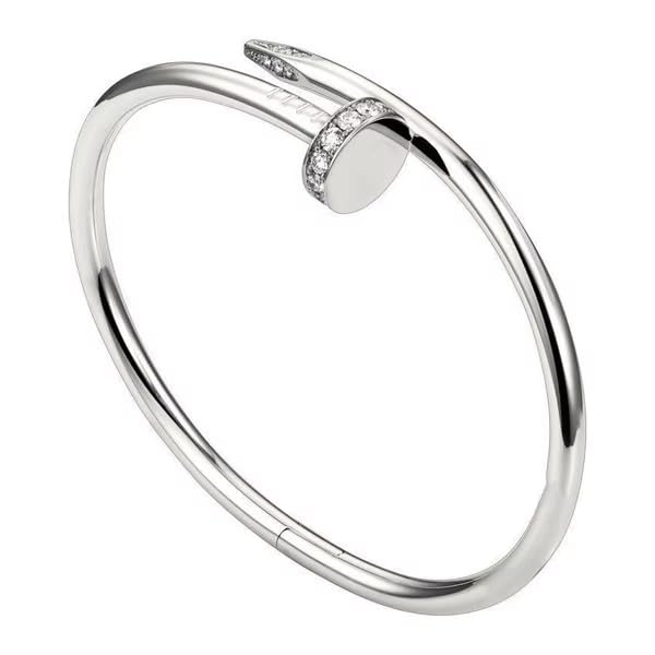 Nail Cuff Bracelet for Women & Men Elegant CZ-Studded Open Design, Stylish Gold Jewelry Gift for Fashionable and Elegant Women and Men (Silver with Moissanite)