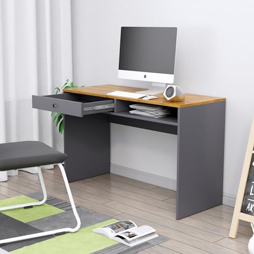 Image of Bniture Wooden Study Table for Home | Engineered Wood Study Table with Storage Shelf & Drawer | Multi Purpose Computer Desk for Writing & Study | Laptop Table for Study Room | Slate Grey & Giant Wood