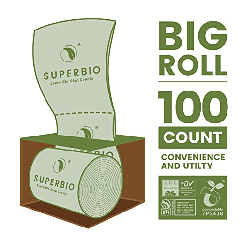 Superbio 2.6 Gallon Compostable Flat Top Garbage Bags, 100 Count, 1 Pack, Small Trash Bags, Sturdy Food Scrap Bags Certified By Bpi And Ok Compost Meeting Astm D6400 Standards, 9.84L #TOP1