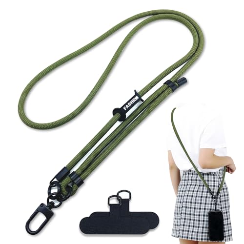 xiaoxiaozhijia Cuerda para Móvil Universal, Cordón para Teléfono Ajustable, Colgante para Movil Extraíble, Apto para Todas Las Fundas de Móvil (Verde Militar)
