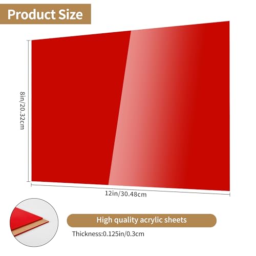 Image of Lesnlok 8 x 12 Red Acrylic Sheets 1 /8 inch Thick 3mm 2 Pieces Cast Plexiglass Sheets,for Laser Cutting,Painting, Handicrafts, DIY Display Projects (2, red, 8 x 12 x 1 /8)
