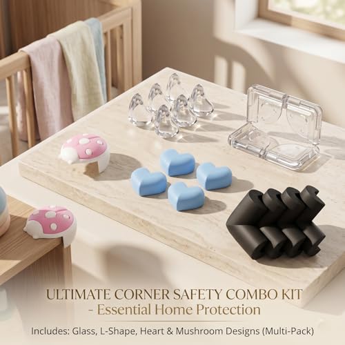 Image of Safe-O-Kid Corner Protection Safety Kit | 4 Smiley-Shaped Corner Protectors, 8 L-Shaped Corner Guards, 4 Tear-Shaped Corner Protectors & 2 Bug-Shaped Silicone Corner Guards | Assorted