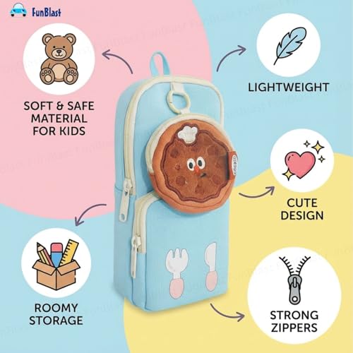 Image of FunBlast Pencil Pouch for Kids, Girls - Large Capacity Multipurpose Stationery Zipper Pouch with Coin Pouch for Kids & Adults, Kawaii Aesthetic Pencil Case Organizer, Cute School Supply Bag (SkyBlue)