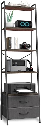 Whitmor 5-Tier Ladder Bookshelf with 2 Drawers, Narrow Modern Display