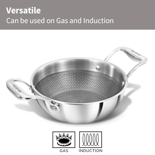 Hawkins Pro 1.5 Litre Shielded Nonstick Triply Deep-Fry Pan, Kadhai with Stainless Steel Handles and Glass Lid, Silver (PSNK15G), 18 cm - Image 7