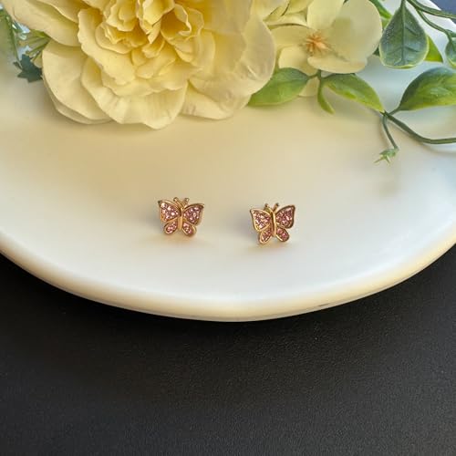 Image of Crystal Butterfly Earrings,Inlaid with Zirconia,Hypoallergenic Children's Diamond Silver Earrings,Birth Gift Birthday Valentine's Day Mother's Day Graduation Gift