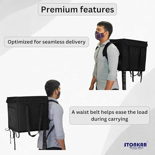 Image of Thermal Insulated DELIVERY Bag - 15x15x15 Inches | Commercial Grade Food & Grocery Delivery Bag for Bike & Scooter | Waterproof 6-Layer Insulation for Pizza, Ice Cream & Catering (Black)