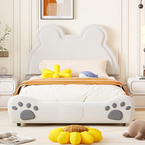 Imagen de Cuna de oso de ensueño 140 x 200 cm terciopelo suave blanco diseño de cuento de hadas calidad duradera montaje fácil promueve la creatividad y la imaginación