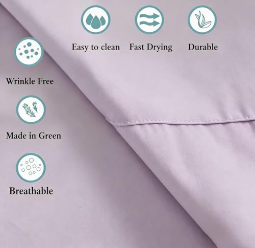 Image of 100% Cotton Percale Sheets Twin Size - 200 Thread Count, Breathable & Crisp Cool, Deep Pocket up to 17 inch Fitted Sheet, 3-Piece Bedding Set Hotel-Luxury Feel Bed Sheet Set(Lavender Gray, Twin)