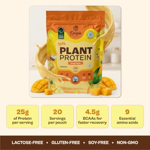 Image of Origin Nutrition 100% Natural Plant Based Protein Powder, 821 gm, European Pea Protein Isolate & Pumpkin Seed, Mango Flavour with 25g per Protein Per Serve