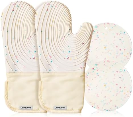 Silicone Mitts Oven,Silicone Oven Mitts Pair,Oven Gloves, BPA-Free, Long Cooking Mitts,Oven mits/Glove Set for BBQ, 4 Pieces (Milky White)