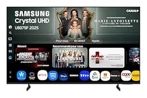 Samsung TV 43 Pouces Crystal UHD 43U8075F 4K Smart TV, Couleurs Incroyables avec Crystal Processor 4K, Écoutez Tous Les Haut-parleurs avec Q-Symphony, Données protégées Knox Security et Gaming Hub