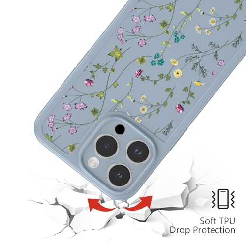 Image of RALEAVO Floral Case for iPhone 15 Pro Max,Cute Flowers Pattern Case,Gray | for iPhone 15 Pro Max Case with Cute Flower Branch Pattern Design,Pretty Case for Girls Women,Soft Silicone Shockproof Cover