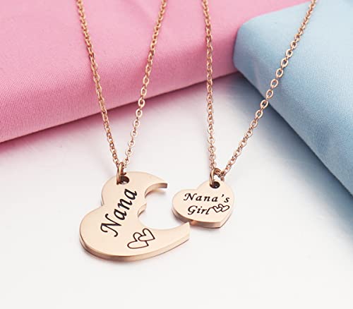 Ankiyabe Matching Grandma Granddaughter Heart Necklace Set Mimi And Mimi's Girl Necklace Gigi Nana Grandma And Me Gift Necklace (Rose Gold Nana & Nana's Girl) #TOP2