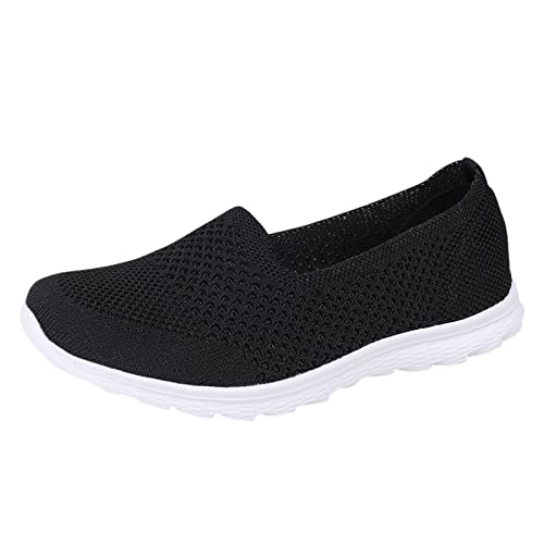 Chaussures de marche respirantes et souples, baskets plates d'été en tricot extensible noir