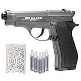 Pistola CO2 softair M84 full metal nera, POTENZA 0,9 JOULE, caricatore thin 15 colpi, sicura/singolo, CO2 nel calcio, 165mm 700g, bundle 1000 pallini + 5 bombolette