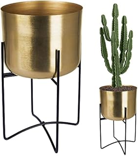 Vilde Flower Stand Plant Stand Planter Flower Pot for Indoor Plants Made of Metal in Gold Colour with Black Frame 24 x 24 x 38 cm