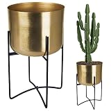 Vilde Blumenständer Pflanzenständer Übertopf Blumentopf für Zimmerpflanzen aus Metall in Goldfarbe mit Gestell schwarz 24x24x38 cm