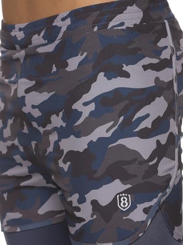 Image of DOMIN8 Men's Camouflage Printed Shorts with Elasticated Waist & Inner Tights (XL)