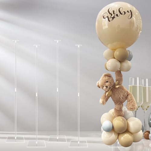 Image of OurWarm Clear Acrylic Balloon Centerpiece Stand for Table 4 Pack, 31.5 Inch | Acrylic Balloon Stand with Base, Adjustable Height, Easy Assembly, Table Top Balloon Stand Ideal for Wedding Table Decor