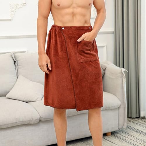 Men’s Flannel Fuzzy Bath Wrap, Body Towels for Shower, Adjustable Sauna Towels, Wrap Around Bath Towel with Pocket2